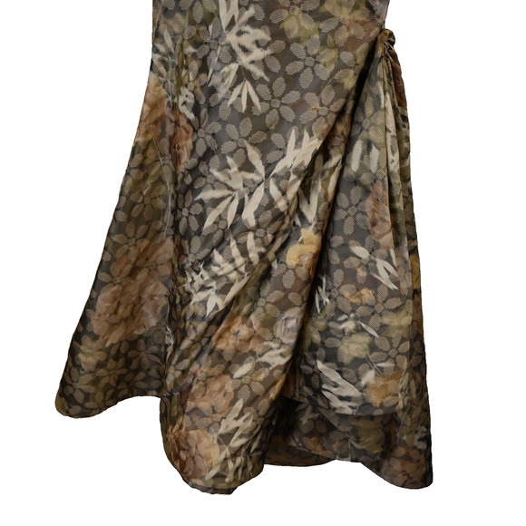 Oscar De La Renta Maxi Gown Size 14 Green Floral Silk Long Sleeve Evening Dress - Picture 3 of 10